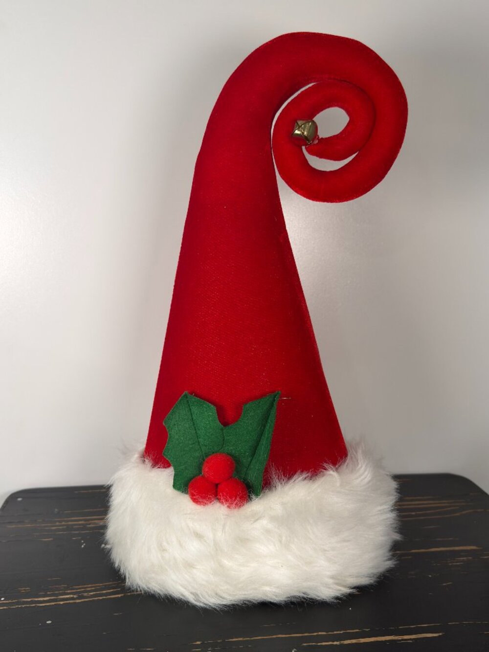 Pier 1 Imports SANTA CLAUS HAT Christmas‎ Tree Topper Red Velvet Curly ELF 16"